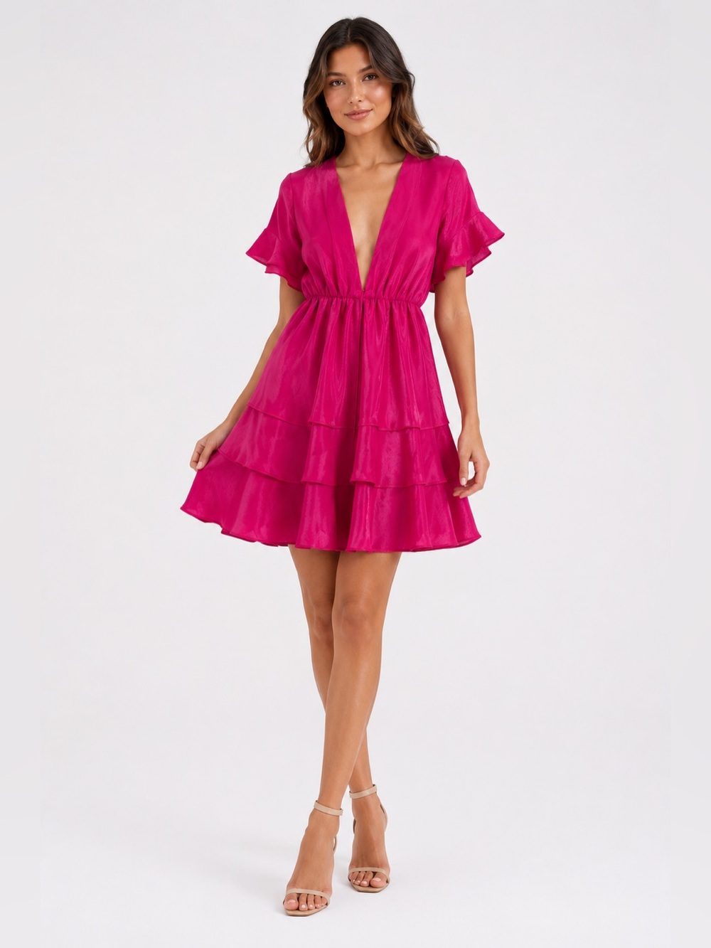 Show Me Your Mumu NWT Large Hot Pink Tiered Mini Dress